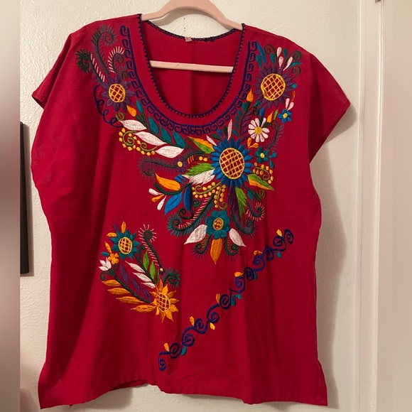Tops - Red Embroidered Blouse, XL